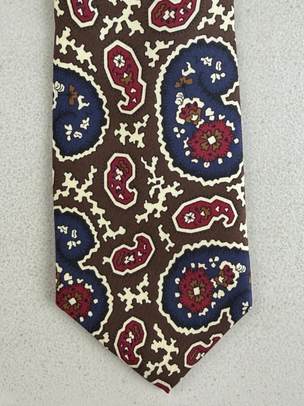 Vintage Paisley Print Silk Tie 80s Geometric Floral Necktie Brown/Purple/Pink